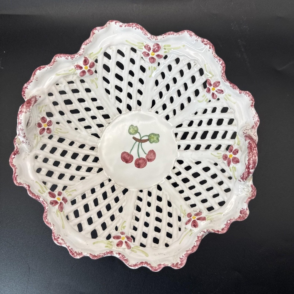 Vintage Berardos Ceramic Basket Hand Made and painted In Portugal Signed